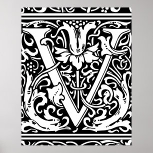 Letter V Medieval Monogram Initiaal Poster