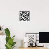 Letter V Medieval Monogram  Initiaal Poster (Thuiskantoor)