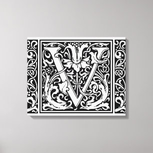 Letter V Middeleeuwse Monogram Art Nouveau Canvas Afdruk
