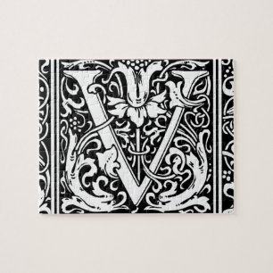 Letter V Middeleeuwse Monogram Art Nouveau Legpuzzel