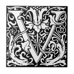 Letter V Middeleeuwse Monogram Art Nouveau Tegeltje
