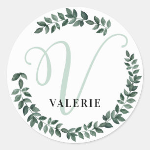 Letter V Monogram Aangepaste naam Minimalistisch B Ronde Sticker