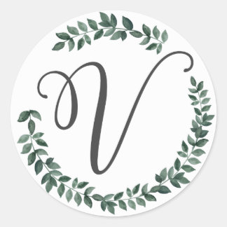 Letter V Monogram Minimalistische Botanische Bladk Ronde Sticker