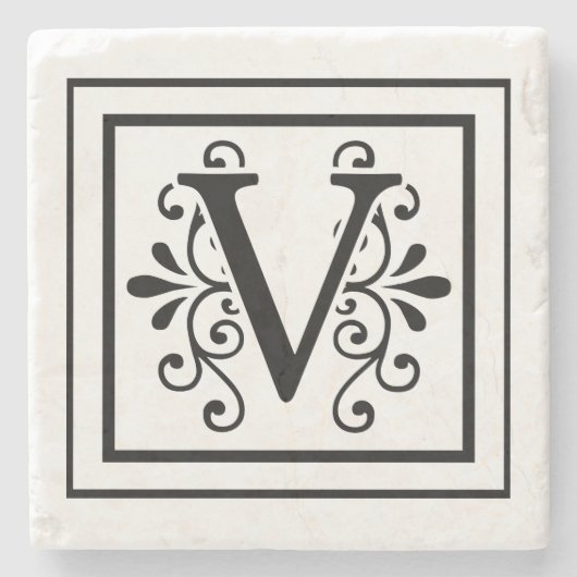 Letter V Monogram Stone Onderzetters (Voorkant)