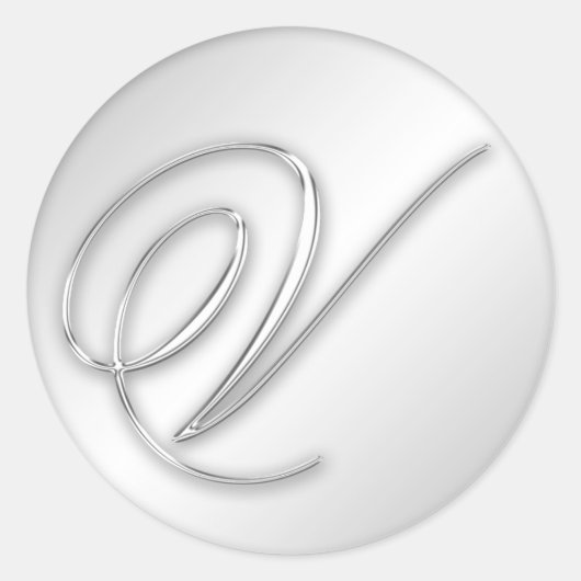 Letter V script initiaal faux zilver monogram guns Ronde Sticker (Voorkant)