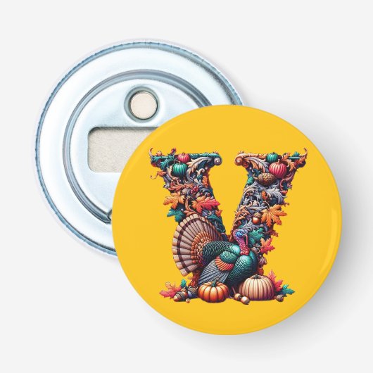 Letter V Thanksgiving turkey style gift  Button Flesopener (Voorkant)