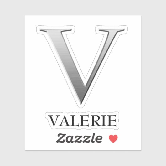 Letter V Two-Tone Silver Grey en Name Sticker (Vel)