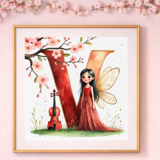 Letter V Violin Fairy Poster -Alphabet Art