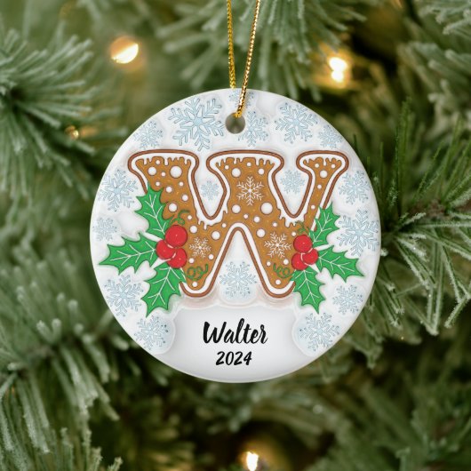 Letter W Aangepaste naam Monogram Kerstmis Keramisch Ornament (Boom)