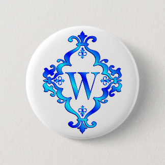 Letter W blauw Ronde Button 5,7 Cm