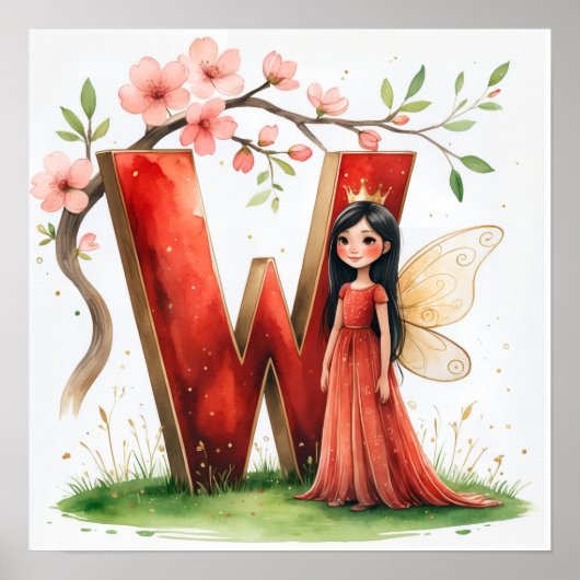 Letter W Crown Princess Fairy Poster Alphabet Art (Devant)