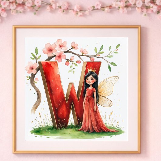 Letter W Crown Princess Fairy Poster Alphabet Art