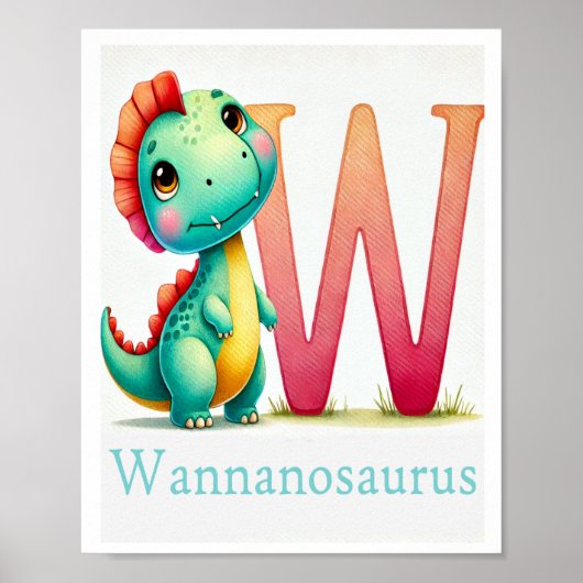 Letter W, Dinosaur Alphabet Waterverf Poster (Voorkant)