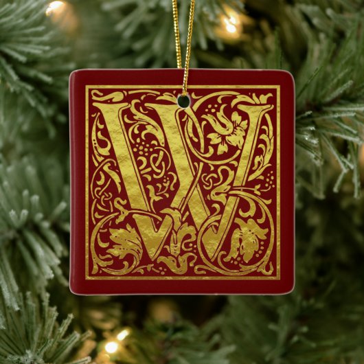 Letter W First Letter Faux Gold Red Keramisch Ornament (Boom)