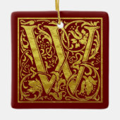 Letter W First Letter Faux Gold Red Keramisch Ornament (Voorkant)