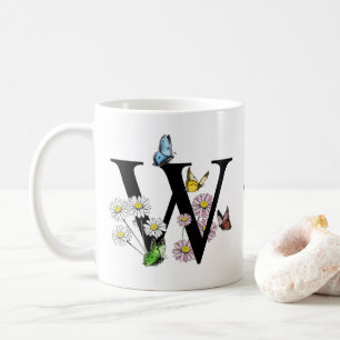 Letter W Floral Butterfly Monogram Initiaal Koffiemok