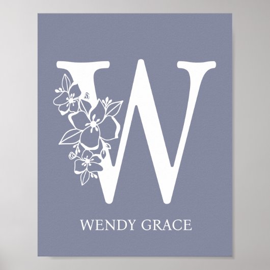 Letter W Floral Monogram Name Nursery Modern Poster (Voorkant)