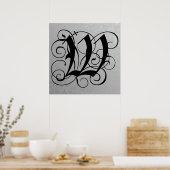 Letter W, Gothic Monogram Black Poster (Keuken)