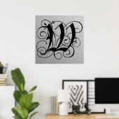 Letter W, Gothic Monogram Black Poster (Thuiskantoor)