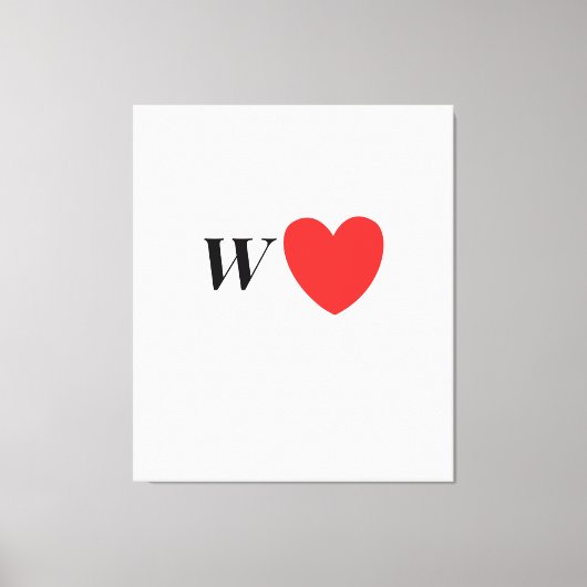 Letter W Heart - Valentine Initial Love Design Canvas Afdruk (Voorkant)