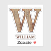 Letter W-houtextuur met aangepaste naam Sticker (Vel)