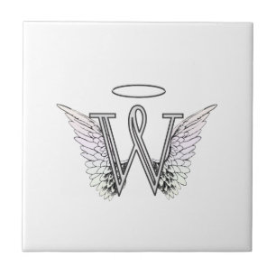 Letter W Initiaal Monogram met Angel Wings & Halo Tegeltje