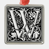 Letter W Medieval Monogram Initiaal Metalen Ornament (Voorkant)