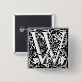Letter W Medieval Monogram Initiaal Vierkante Button 5,1 Cm (Voorkant /achterkant)