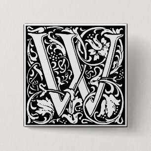 Letter W Medieval Monogram Initiaal Vierkante Button 5,1 Cm