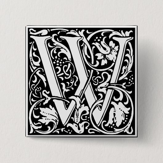 Letter W Medieval Monogram Initiaal Vierkante Button 5,1 Cm (Voorkant)