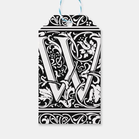 Letter W Middeleeuwse Monogram Art Nouveau Cadeaulabel (Voorkant)