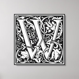 Letter W Middeleeuwse Monogram Art Nouveau Canvas Afdruk