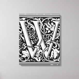 Letter W Middeleeuwse Monogram Art Nouveau Canvas Afdruk