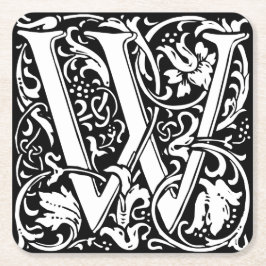 Letter W Middeleeuwse Monogram Art Nouveau Vierkante Kartonnen Onderzetter