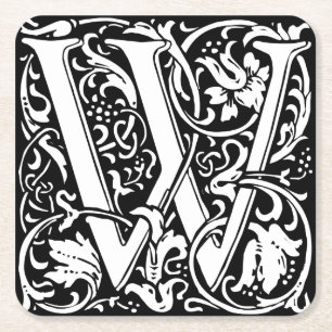 Letter W Middeleeuwse Monogram Art Nouveau Vierkante Kartonnen Onderzetter