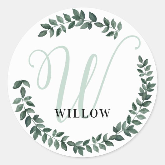 Letter W Monogram Aangepaste Naam Minimalistische  Ronde Sticker (Voorkant)