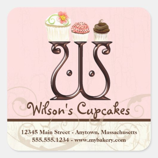 Letter W Monogram Cupcake Logo Zakelijke Stickers (Voorkant)