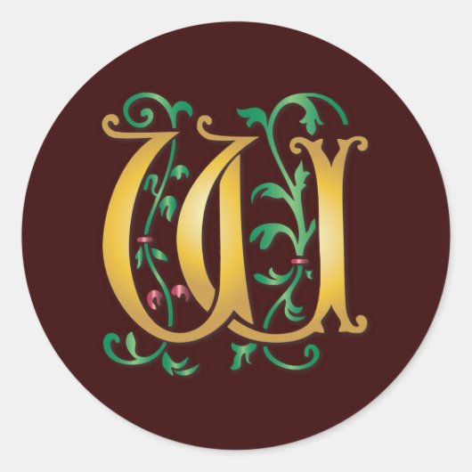 Letter W Monogram Ronde Sticker (Voorkant)