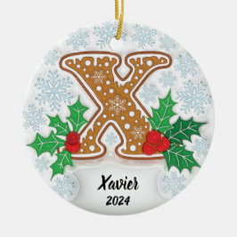 Letter X Aangepaste naam Monogram Kerstmis Keramisch Ornament