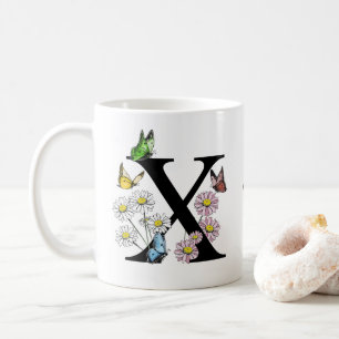 Letter X Bloem Vlinder Monogram Initiaal Koffiemok