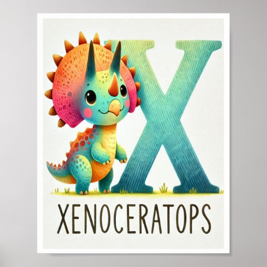 Letter X, Dinosaur Alphabet Waterverf Poster (Voorkant)