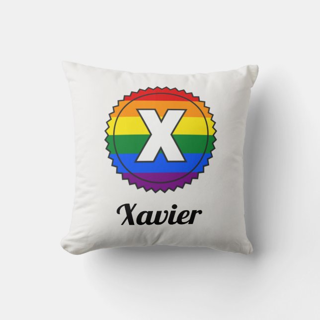 Letter X Initiaal & Name Gay Pride Rainbow Monogra Kussen (Voorkant)