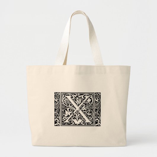 Letter X Medieval Monogram breed Grote Tote Bag (Voorkant)