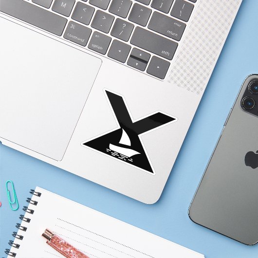 Letter X met boot Monogram Sticker (Laptop met iPhone)