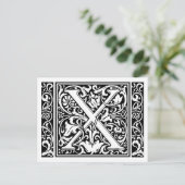 Letter X Middeleeuws Monogram Art Nouveau Briefkaart (Staand voorkant)