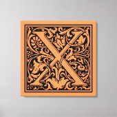 Letter X Middeleeuws Monogram Art Nouveau Canvas Afdruk (Voorkant)