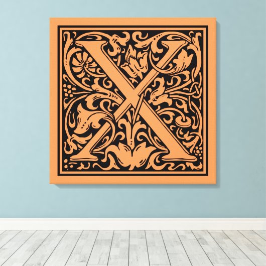 Letter X Middeleeuws Monogram Art Nouveau Canvas Afdruk (Insitu (Houten vloer))
