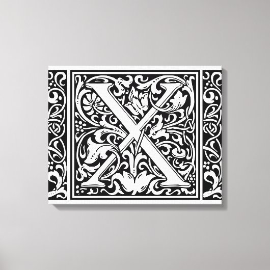 Letter X Middeleeuws Monogram Art Nouveau Canvas Afdruk (Voorkant)