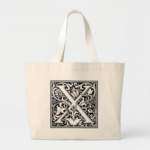 Letter X Middeleeuws Monogram Art Nouveau Grote Tote Bag