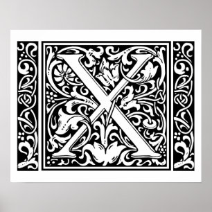 Letter X Middeleeuws Monogram Art Nouveau Poster